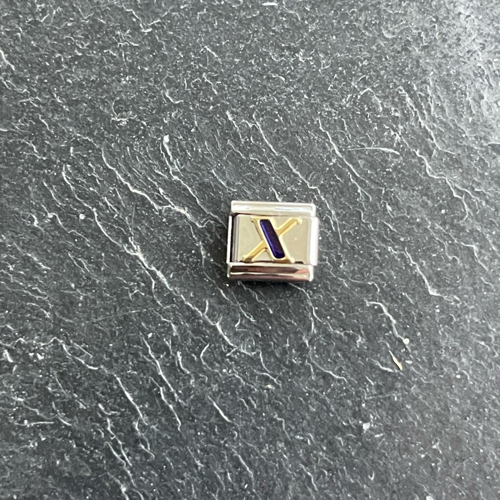 Zoppini Stainless Steel and Blue Enameled Gold X Charm
